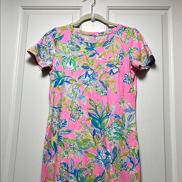 LILLY PULITZER 💯 Pima Cotton Floral Pink Short Sleeve Dress Sz small - Picture 2 of 7